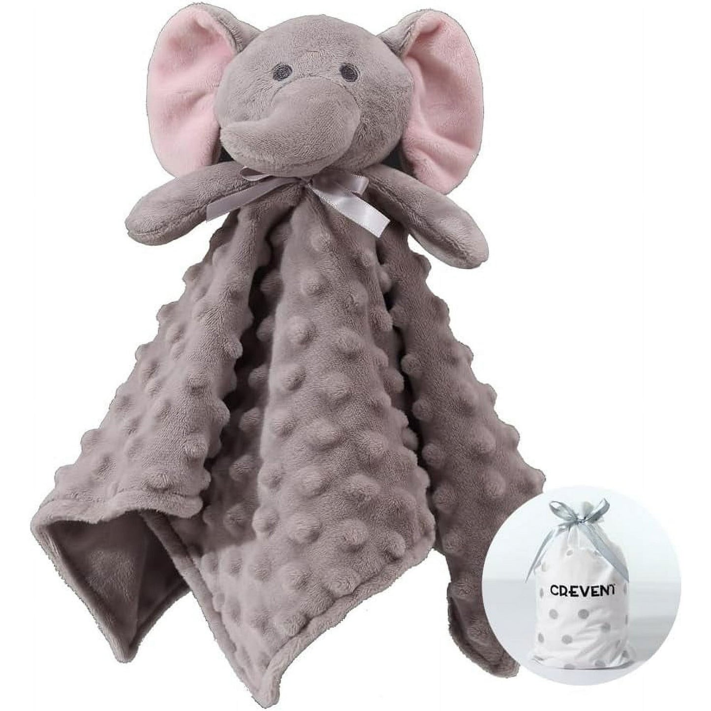 CREVENT Baby Blanket Gift Set for Baby Boys and Girls,Grey Elephant Security Blanket with One Grey Tag, Unisex, 2 Items
