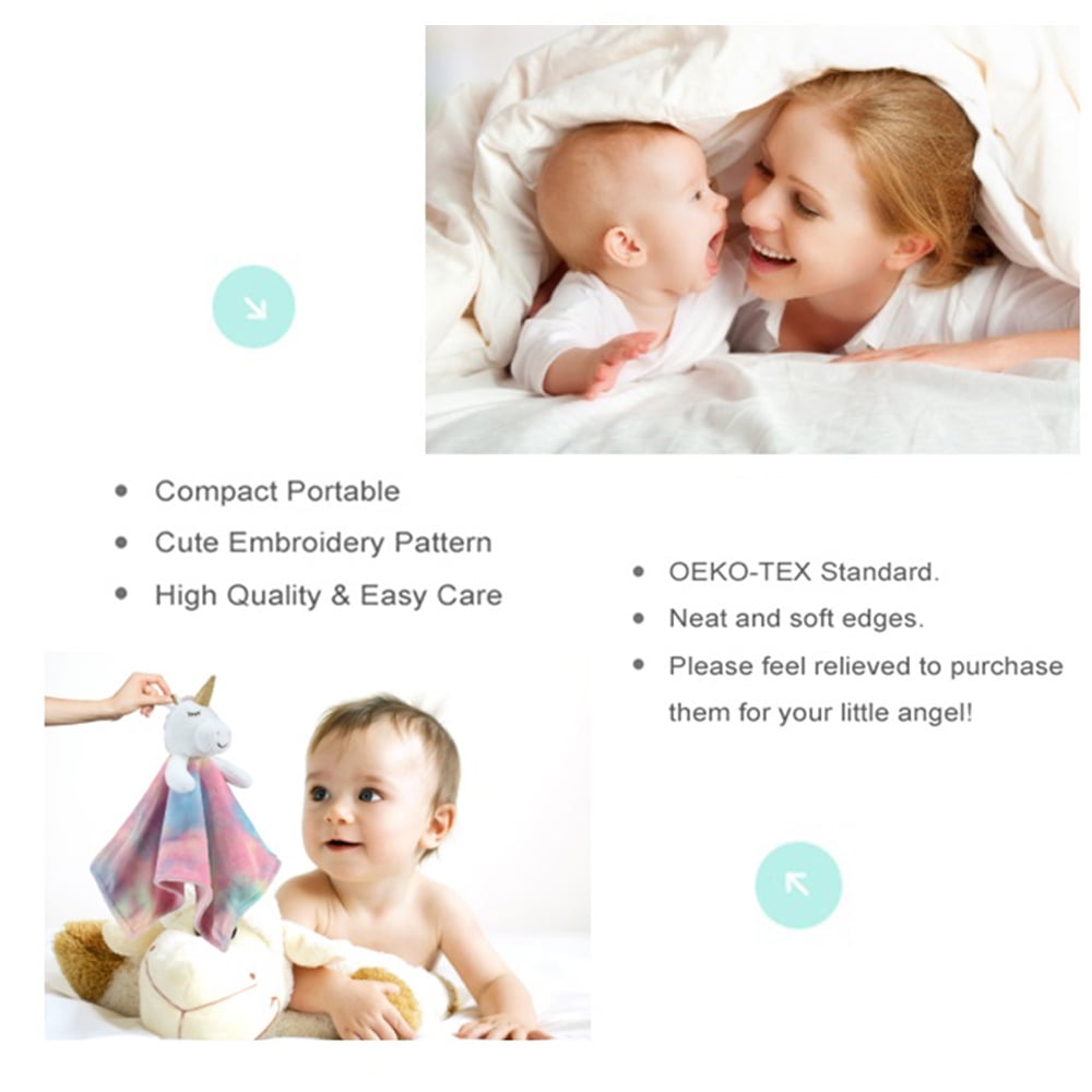 CREVENT Cozy Plush Baby Security Blanket Loveys for Baby Girls, Baby shower Birthday gift, Rainbow Unicorn