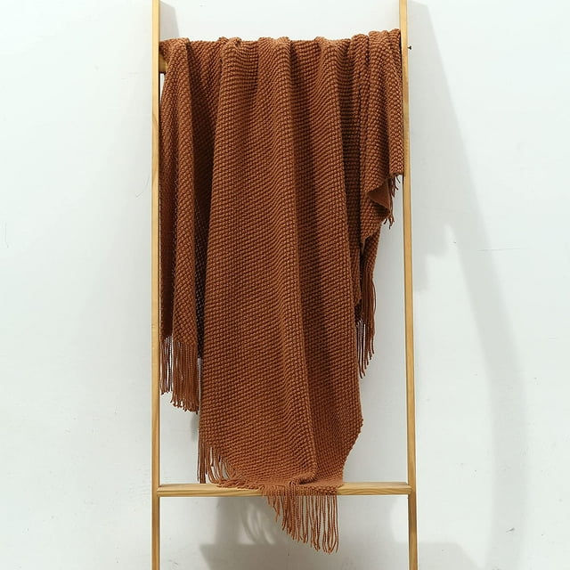 CREVENT Rustic Farmhouse Knit Throw Blanket for Couch Sofa Chair Bed Home Decoration, Soft Warm Cozy Light Weight for Spring Summer Fall (50''X60'' Caramel)