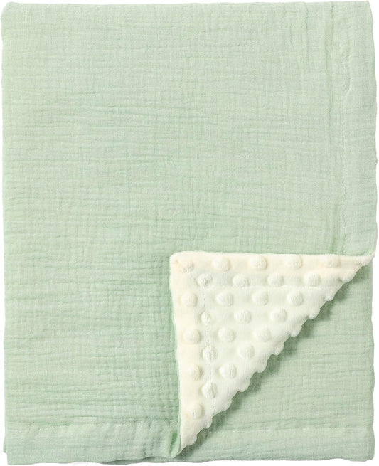 CREVENT 30''X40'' Organic Muslin Cotton Baby Blanket for Newborns, Soft Mink Backing, Essential for Baby Shower Birthday Gift - Green 75X100cm