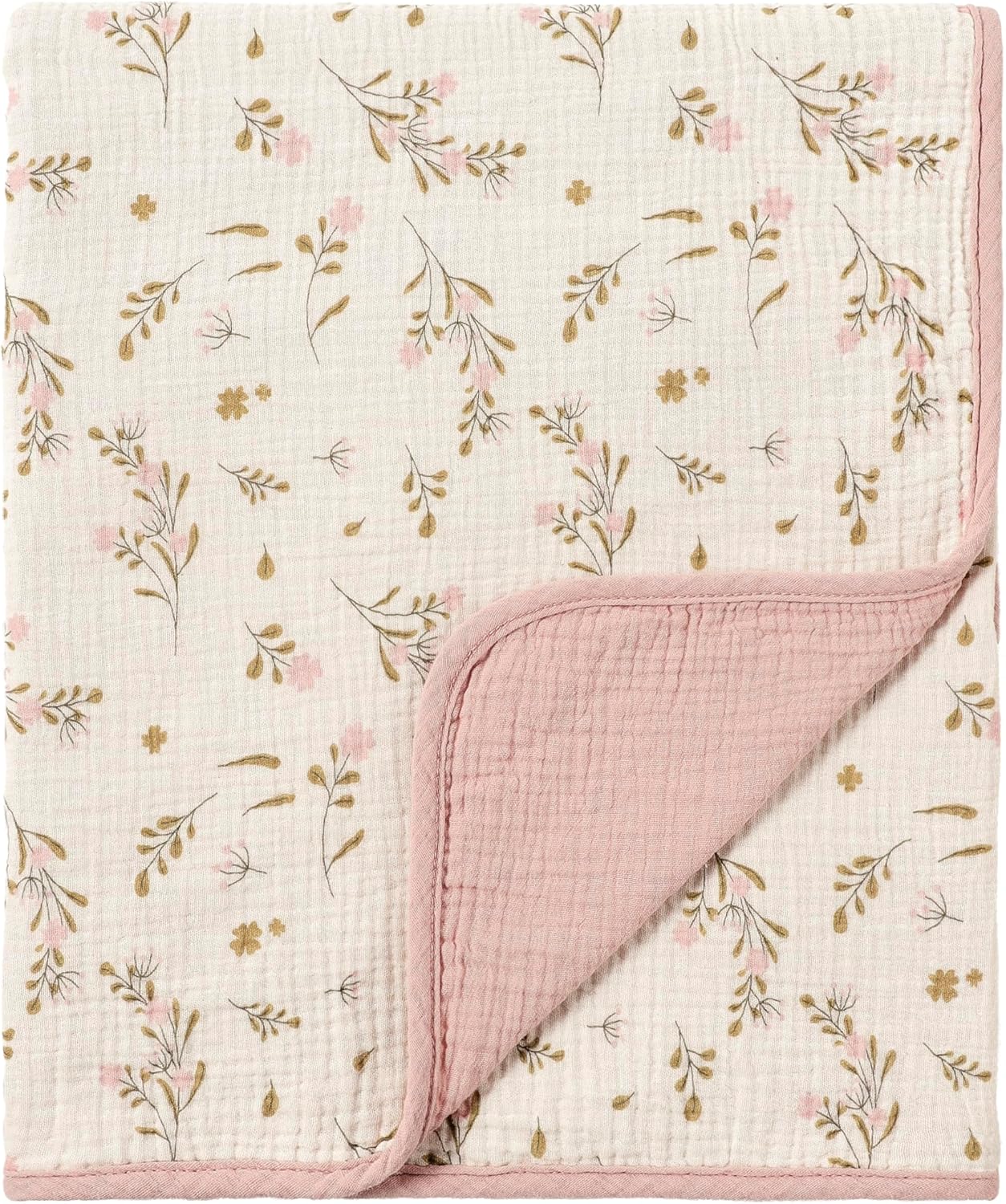 CREVENT 40''X40'' 100% Organic Cotton Muslin Baby Blanket for Newborns, Essential for Baby Shower Birthday Gift - Flower 100X100cm