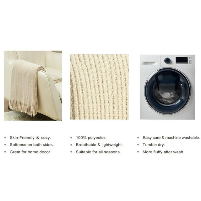 CREVENT Super Cozy Soft and Warm Chenille Throw Blanket for Sofa Couch Chair Bed, Spring Sumer Fall All Season Use, Gift for Mom Girlfriend (50''X60'' Ivory)