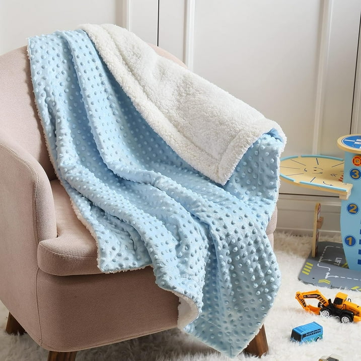 CREVENT Cozy Soft Warm Sherpa Baby Blanket for Infant Toddler's Crib Cot Stroller Gifts for Baby Boys All Season Use (30"X40" Blue dot)