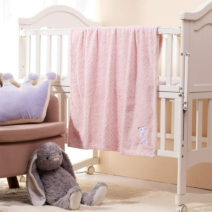 CREVENT Cute Plush Cozy and Warm Fleece Baby Blanket for Girls Infant Toddler Crib Cot Stroller, 30''X40'', Pink Cat