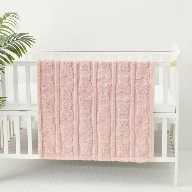 CREVENT Soft Warm Sherpa Bear Baby Blanket for Girls Boys,for Infant Toddler Crib Stroller Nursery Bed,30''×40'',Pink Bear