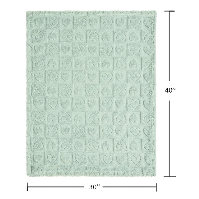 CREVENT Plush Soft Baby Blanket Receiving Blankets Heart Checkered for Girls Boys, for Infant Toddler Crib Stroller,30''×40'',Light Green