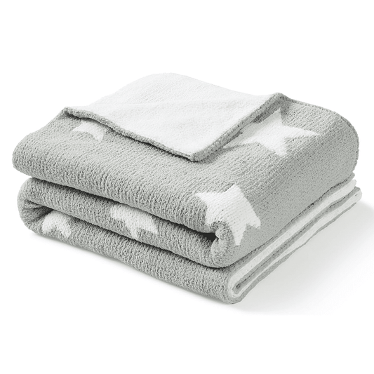 CREVENT 30"X40" Cozy Soft Warm Chenille Baby Blanket for Girls Boys, Newborn Essentials for Infant, Baby Shower Receiving Gift - Grey Star