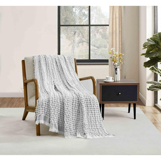 CREVENT 50"X60" Farmhouse Breathable Soft Waffle Throw Blanket for Couch Chair Bed, Outdoor Blanket for Travelling Wrap (Grey)
