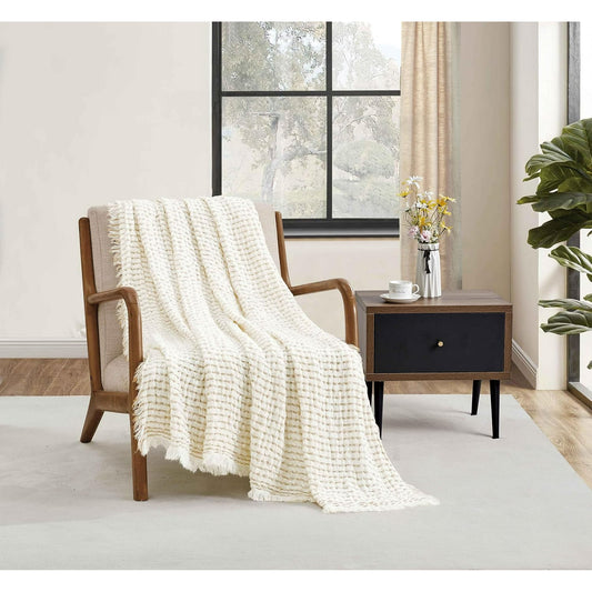 CREVENT 50"X60" Farmhouse Breathable Soft Waffle Throw Blanket for Couch Chair Bed, Outdoor Blanket for Travelling Wrap (Ivory)