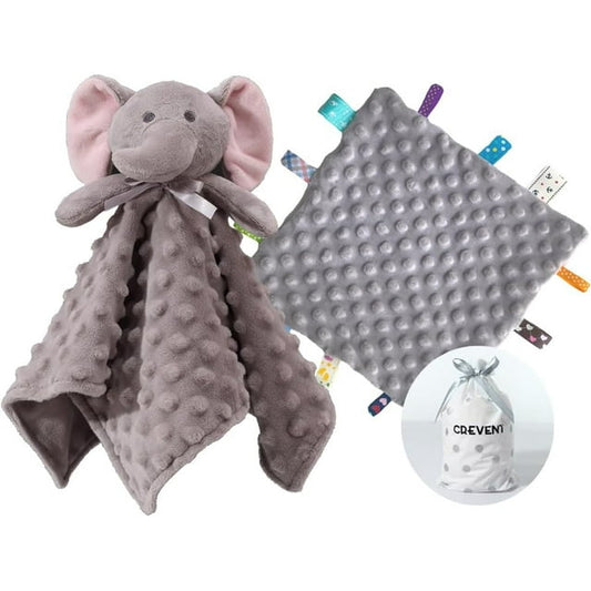 CREVENT Baby Blanket Gift Set for Baby Boys and Girls,Grey Elephant Security Blanket with One Grey Tag, Unisex, 2 Items