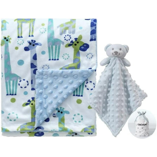 CREVENT Baby Blankets Gift Set for Boys Girls, Giraffe Minky Blanket, Bear Security Blanket,with A Gift Bag, Unisex, 2 Items