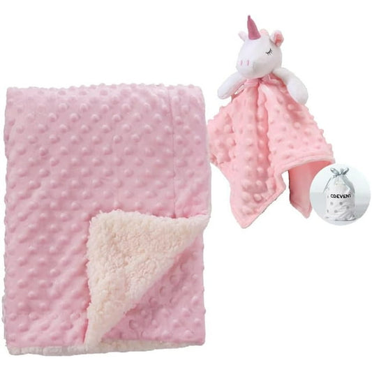 CREVENT Baby Blankets Gift Set for Boys Girls,Pink Unicorn Security Blanket, Pink Sherpa Blanket, with A Gift Bag, Unisex, 2 Items