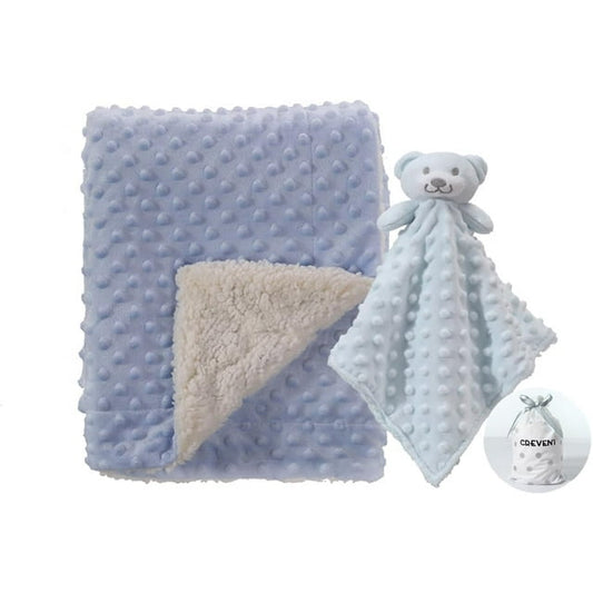CREVENT Baby Blankets Gift Set for Boys Girls,Blue Bear Security Blanket, Blue Sherpa Blanket, with A Gift Bag, Unisex, 2 Items