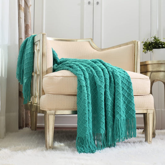 CREVENT Boho Throw Blanket for Couch Sofa Chair Bed Decoration, Gift Idea for Adult, Soft Warm Cozy Light Weight (50''X60'' Aqua Blue / Teal)