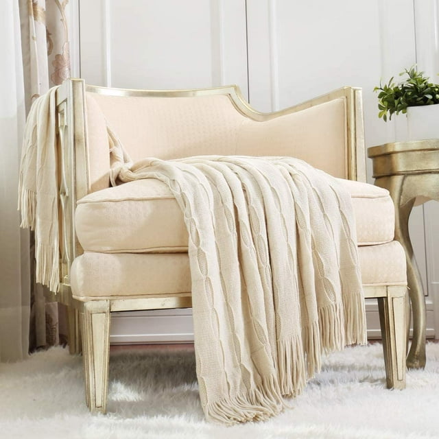 CREVENT Home Decor Couch Sofa Chair Bed Throw Blanket, Soft Warm Cozy Light Weight , Giftable (50''X60'' Beige/Ivory)