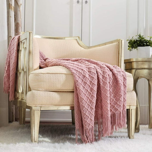 CREVENT Light Blush Pink Knit Throw Blanket for Couch Sofa Chair,Soft and Decorative for Spring Summer (50''X60'' Dusty Pink/Pale Pink)