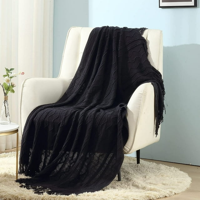 CREVENT Soft Spring Summer Throw Blanket for Couch Sofa, Suitable for Adult, 50''X60'', Dark Black