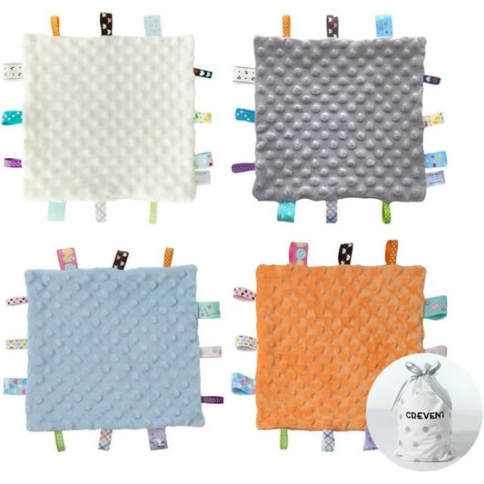 CREVENT Soft Tag Gift Set for Baby Boys Girls,Great Gifts for Birthday Baby Shower,10"X10",Blue+Orange+Grey+Ivory,4 Items