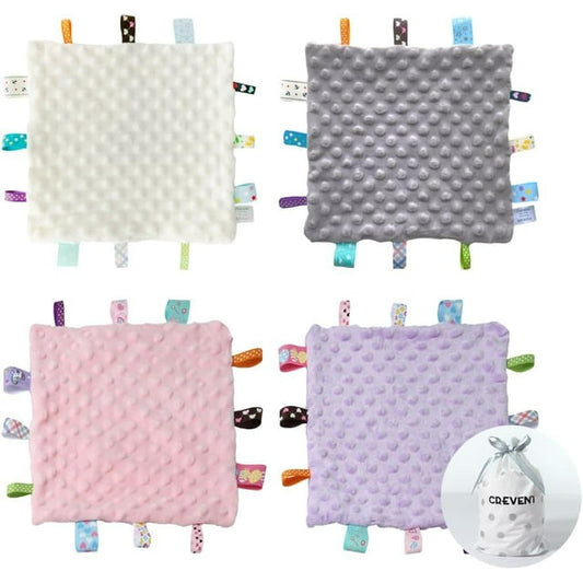 CREVENT Soft Tag Gift Set for Baby Boys Girls,Great Gifts for Birthday Baby Shower,10"X10",Purple+Pink+Grey+Ivory,4 Items