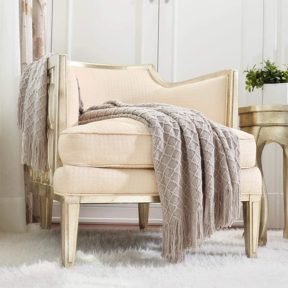 CREVENT Throw Blanket for Couch Sofa Chair Bed Home Decoration, Soft Warm Cozy Light Weight for Spring Summer (50''X60'' Beige/Khaki)