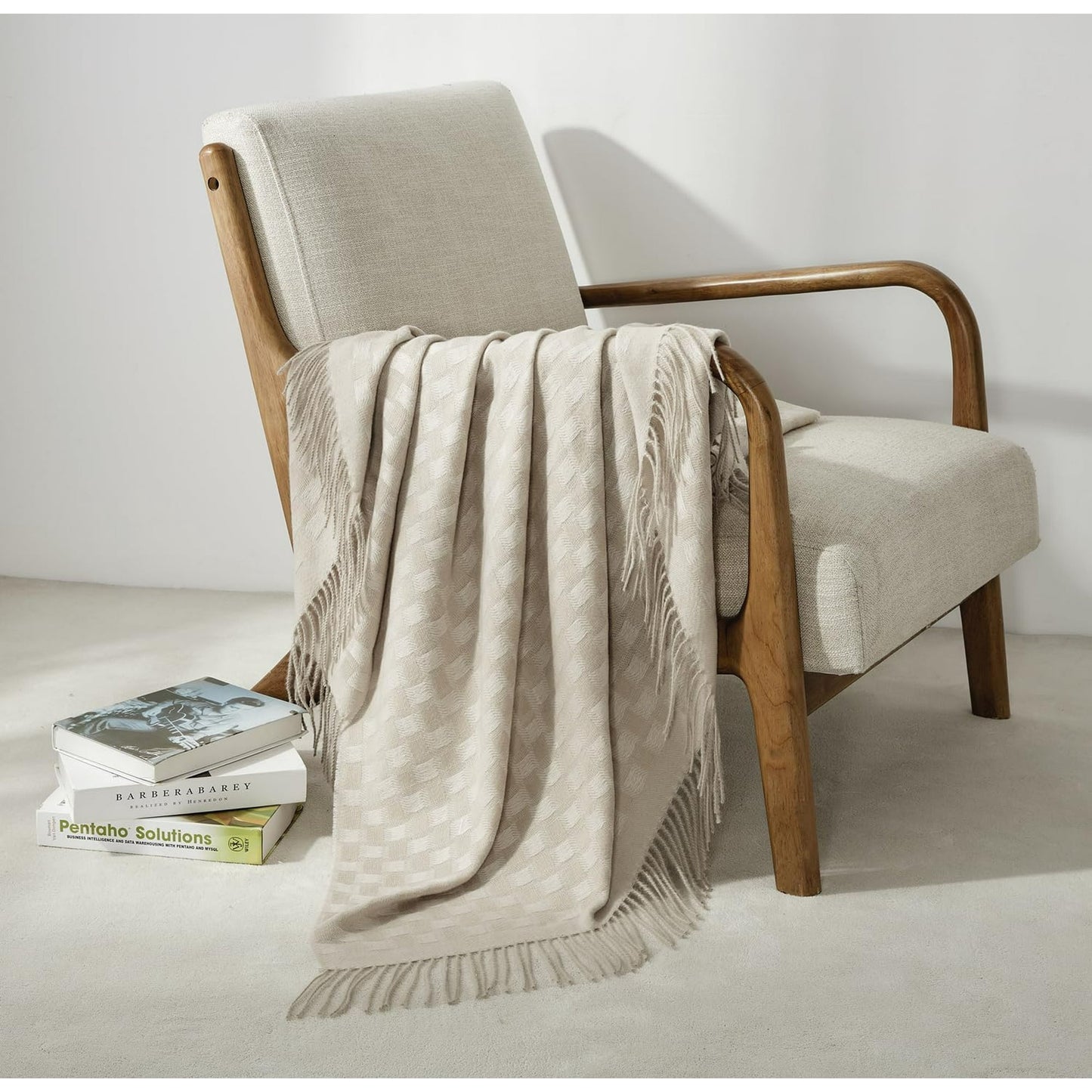 CREVENT Wave Line Throw Blanket for Couch Sofa Chair Bed Home Decoration, Super Soft Warm for All Season, 50''X60'', Beige