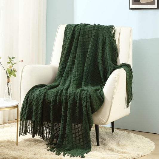 CREVENT Knitted Decorative Throw Blanket for Couch Sofa Chair Bed，Soft Warm Cozy Light Weight for Spring Summer, 50''X60'', Christmas Forest Green