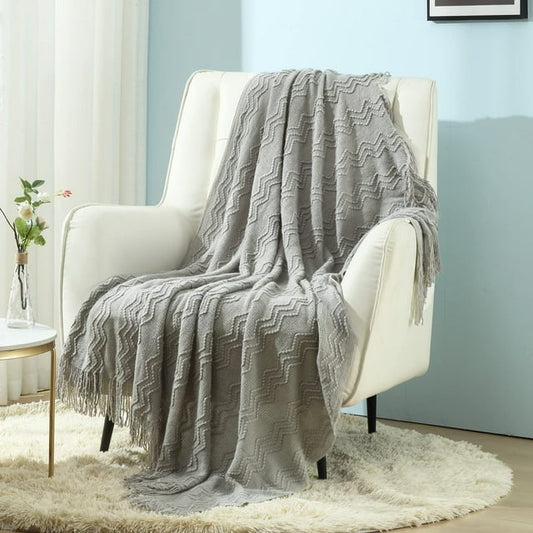 CREVENT Knitted Decorative Throw Blanket for Couch Sofa Chair Bed，Soft Warm Cozy Light Weight for Spring Summer Fall (50''X60'' Light Grey)