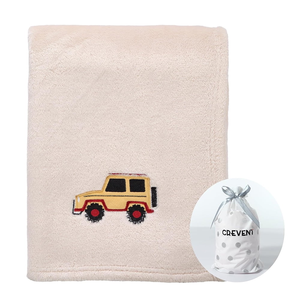 CREVENT 30''X40'' Cute Cozy Fluffy Warm Baby Blanket for Girls Boys Infants Toddlers' Bedding Crib Cot Stroller, Baby Shower Birthday Newborn's Gift - Beige Jeep