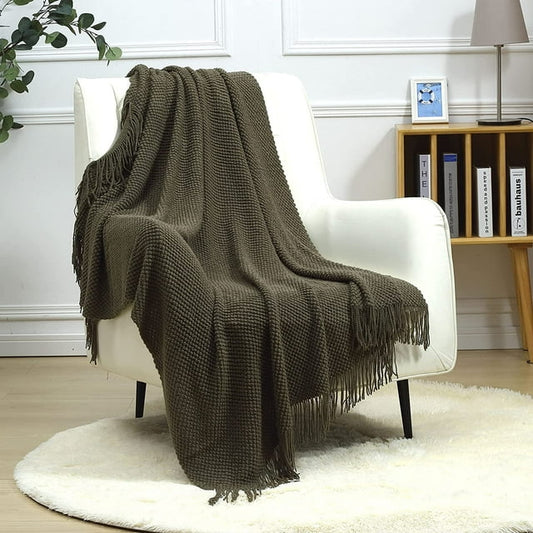 CREVENT Knitted Decorative Throw Blanket for Couch Sofa Chair Bed, Soft Breathable Lightweight for Spring Summer Fall, 50''X60'', Forest Christmas Green