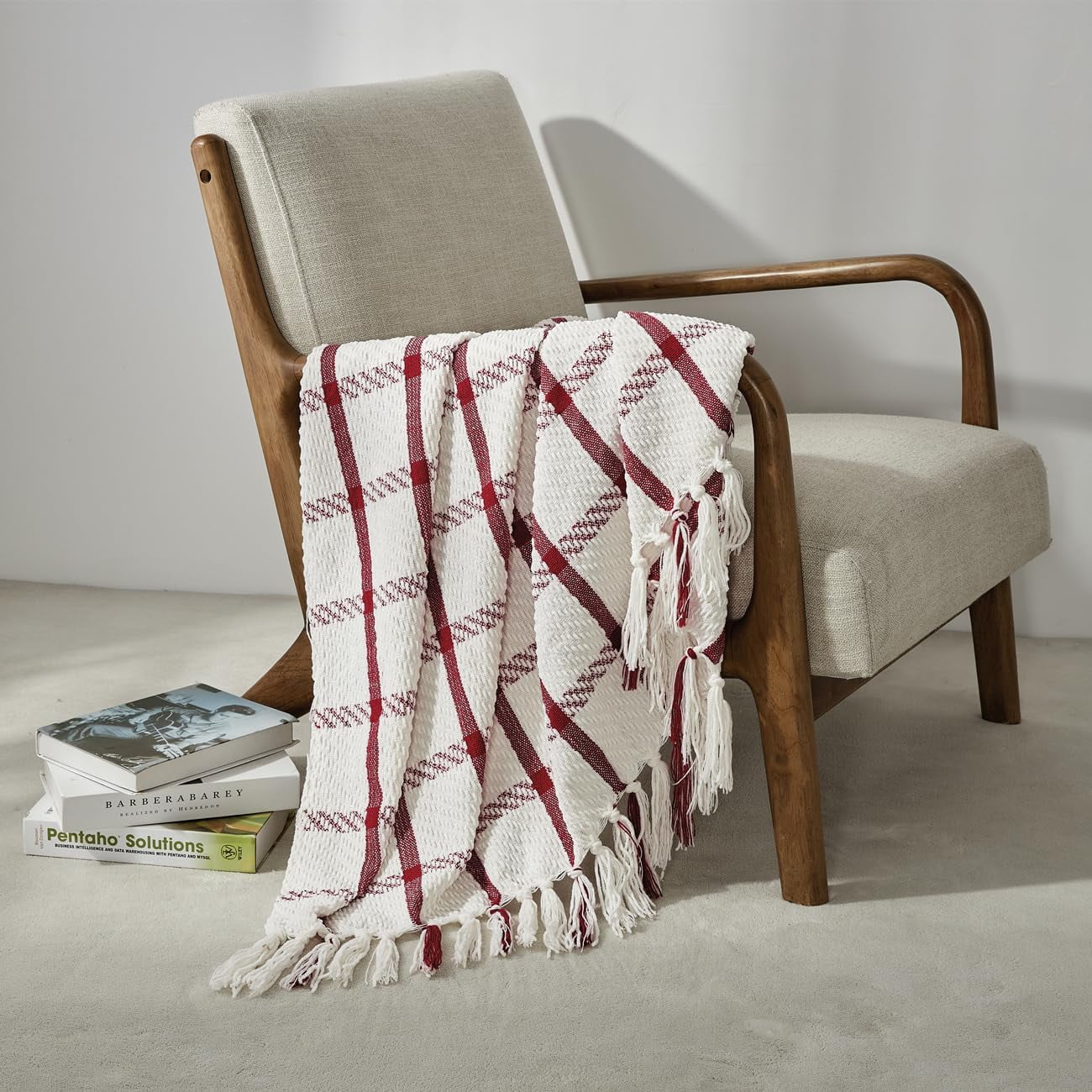 CREVENT Farmhouse Rust Chenille Throw Blanket for Couch Sofa Chair Bed Home Decoration, Soft Warm Cozy Knit Blanket for Spring (50''X60'' Red)