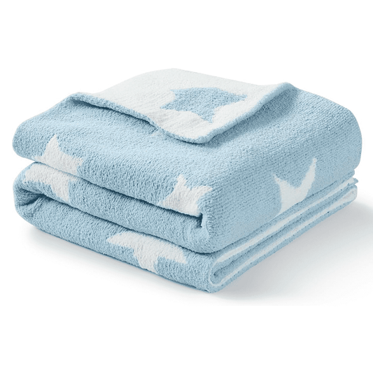 CREVENT 30"X40" Cozy Soft Warm Chenille Baby Blanket for Girls Boys, Newborn Essentials for Infant, Baby Shower Receiving Gift - Grey Star