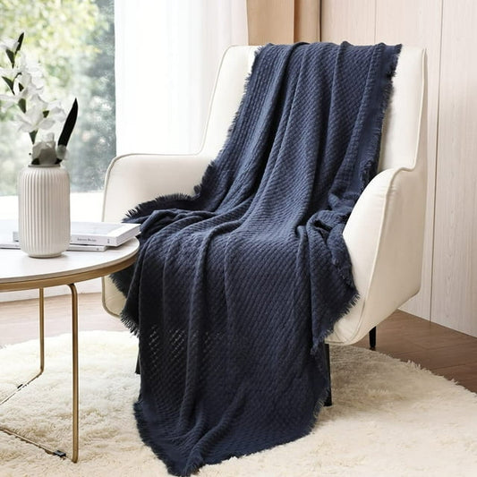 CREVENT Farmhouse Waffle Knit Throw Blanket for Couch Sofa Chair Bed Home Decoration, Soft Warm Cozy Light Weight for Spring Summer Fall (50''X60'' Navy Blue) 4.4 stars out of 78 reviews (4.4)| 78 ratings