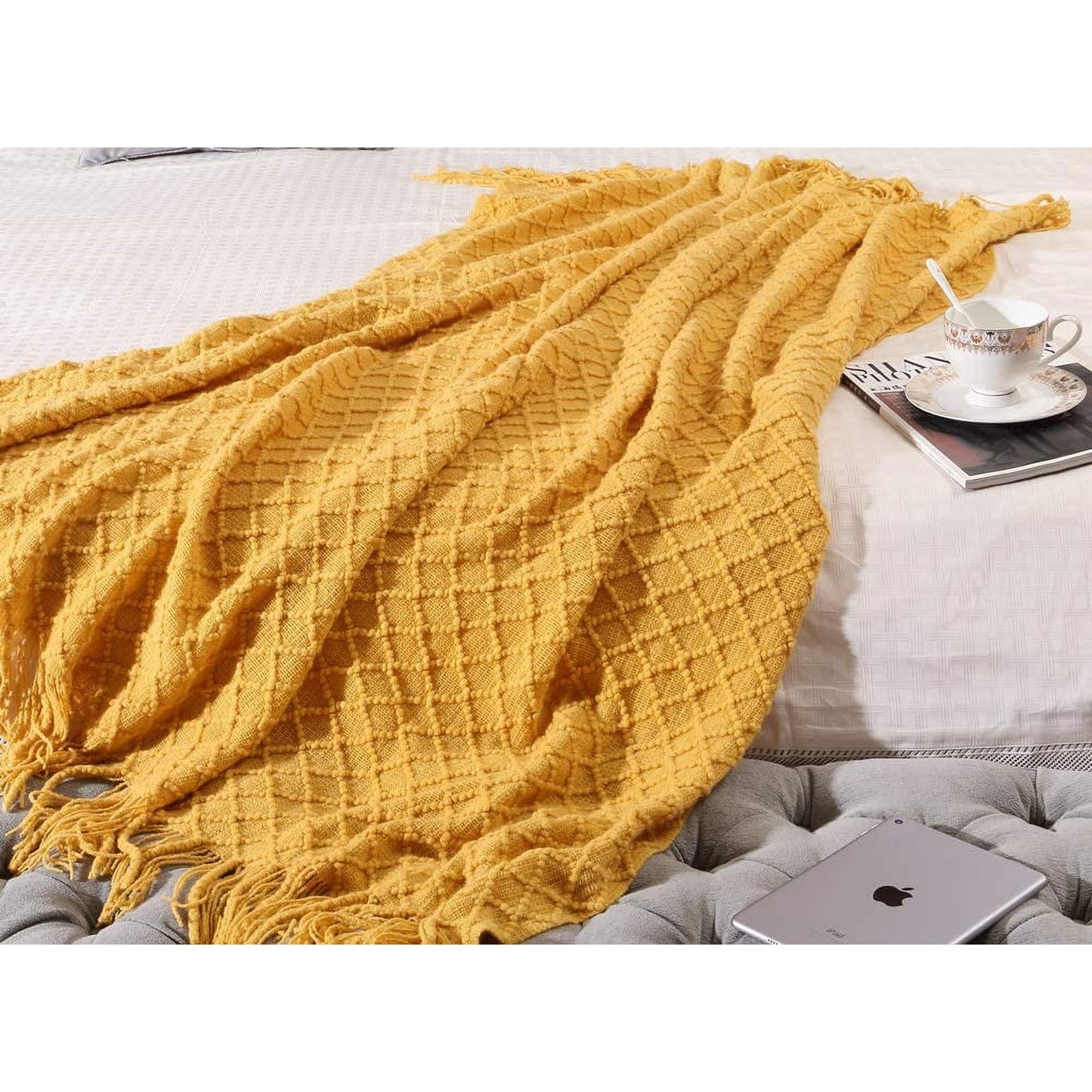 CREVENT Decorative Soft Spring Summer Fall Throw Blanket ,for Couch Sofa Chair Bed,50''X60'',Mustard Yellow