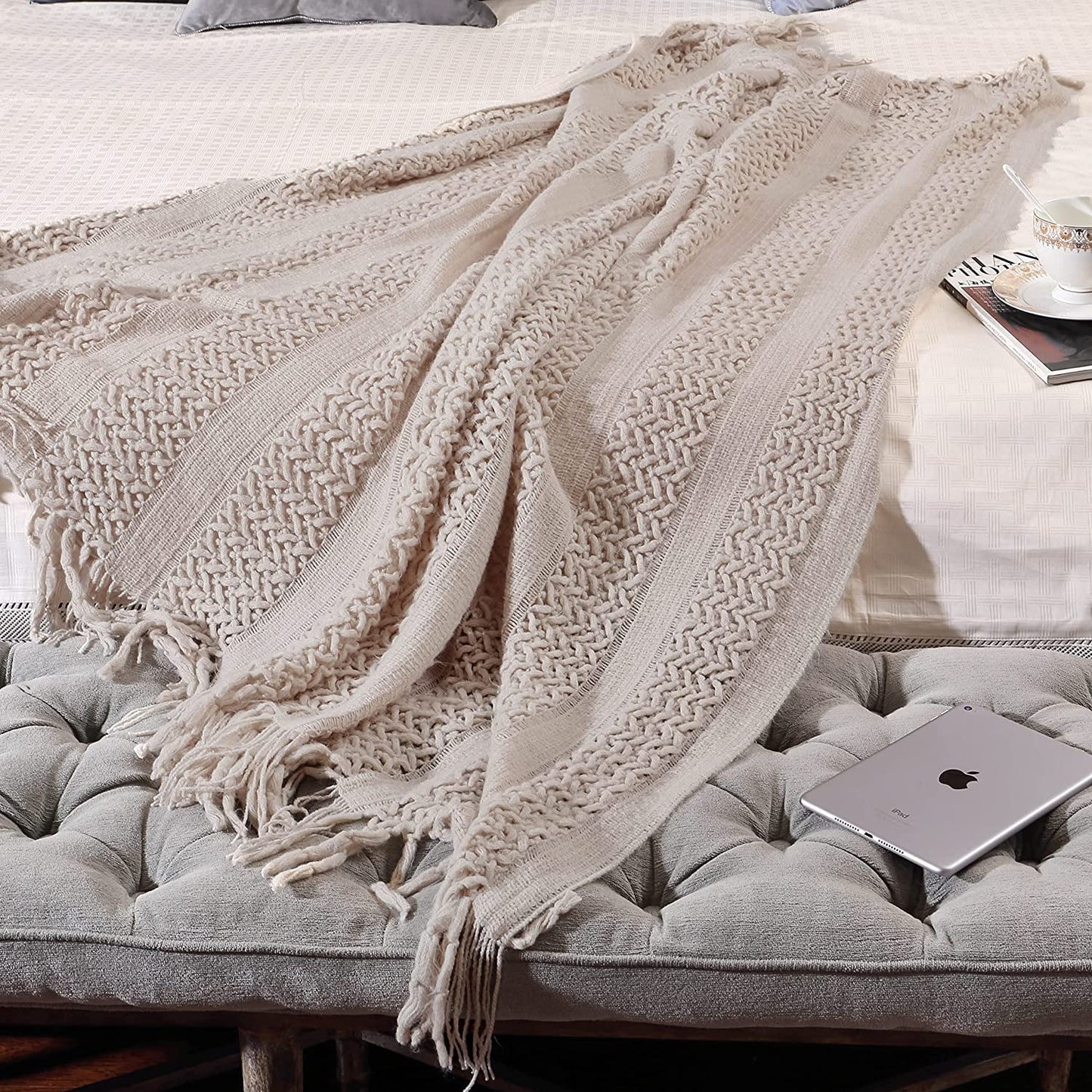 CREVENT Home Decor Couch Sofa Chair Bed Throw Blanket, Soft Warm Cozy Light Weight for Travelling, Giftable for Christmas(50''X60'' Taupe)