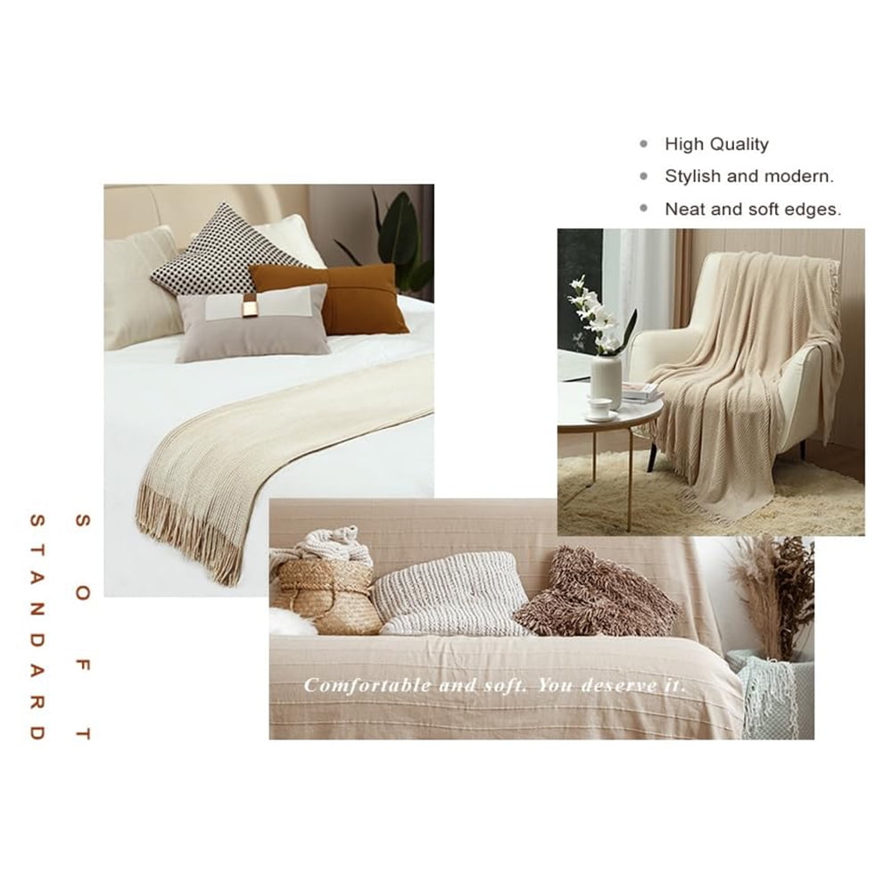 CREVENT Super Cozy Soft and Warm Chenille Throw Blanket for Sofa Couch Chair Bed, Spring Sumer Fall All Season Use, Gift for Mom Girlfriend (50''X60'' Ivory)