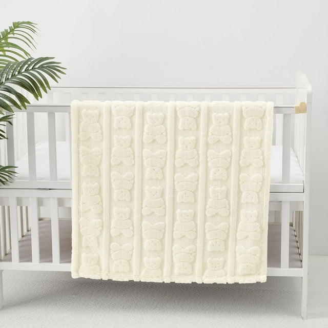 CREVENT Soft Warm Sherpa Bear Baby Blanket for Girls Boys,for Infant Toddler Crib Stroller Nursery Bed,30''×40'',Ivory Bear