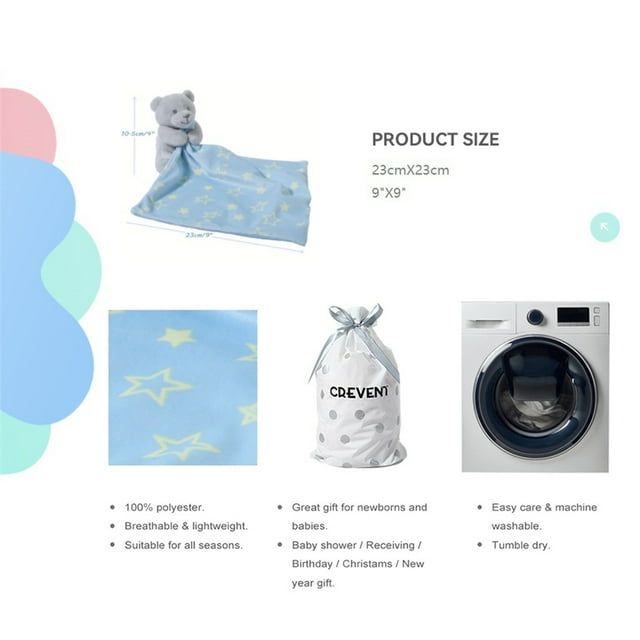 CREVENT Cozy Plush Baby Security Blanket Loveys for Baby Boys with Animal Face, Baby Shower/Birthday Gifts for Newborns Infant Toddler (Hugging Bear)