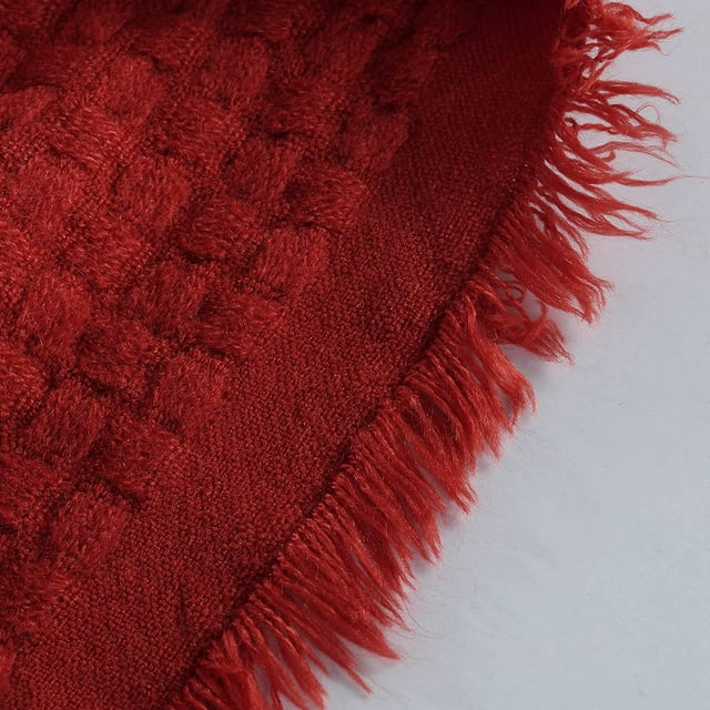 CREVENT Farmhouse Boho Knitted Throw Blanket for Couch Sofa Chair Bed Home Decoration, Soft Warm Cozy Light Weight for Spring Summer Fall, 50''X60'' ,Christmas Red