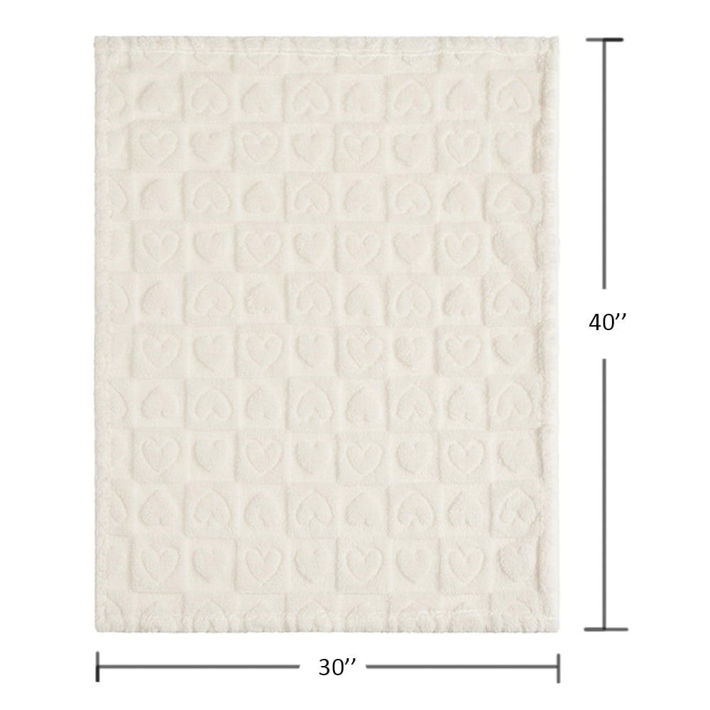 CREVENT Plush Soft Baby Blanket Receiving Blankets Heart Checkered for Girls Boys, for Infant Toddler Crib Stroller,30''×40'',White