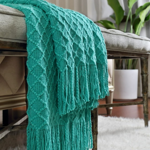 CREVENT Boho Throw Blanket for Couch Sofa Chair Bed Decoration, Gift Idea for Adult, Soft Warm Cozy Light Weight (50''X60'' Aqua Blue / Teal)