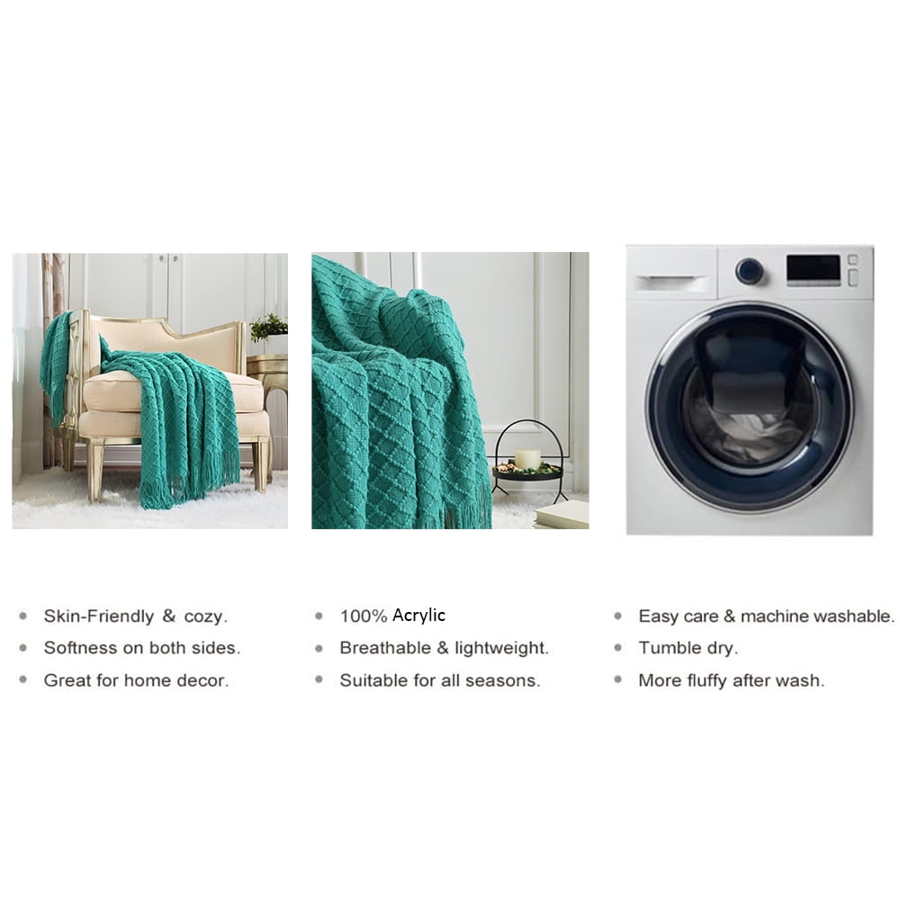 CREVENT Boho Throw Blanket for Couch Sofa Chair Bed Decoration, Gift Idea for Adult, Soft Warm Cozy Light Weight (50''X60'' Aqua Blue / Teal)
