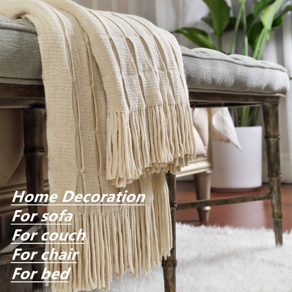 CREVENT Home Decor Couch Sofa Chair Bed Throw Blanket, Soft Warm Cozy Light Weight , Giftable (50''X60'' Beige/Ivory)