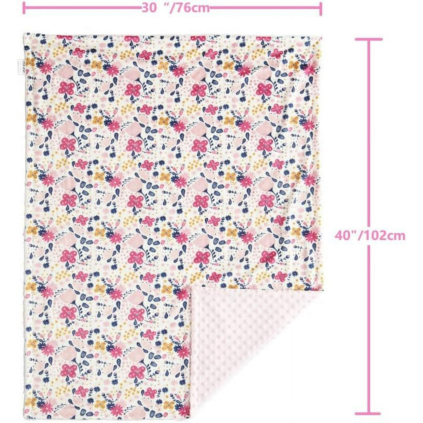 CREVENT Minky Floral Baby Blanket for Girls, Soft Plush Receiving Crib Blanket for Newborns Toddlers Bedding - Flowers 30x40 Inches