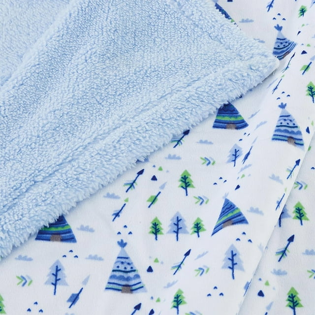CREVENT Minky Sherpa Warm Baby Blanket for Boys Girls, Soft Plush Receiving Blanket for Newborns, 30''x40'', Blue Christmas Tree