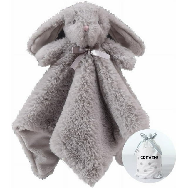 CREVENT Baby Blankets Grey Gift Set for Boys Girls, Bear Baby Blanket,Bunny Security Blanket with A Gift Bag, Unisex, 2 Items