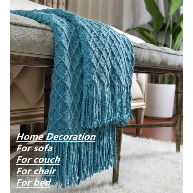 CREVENT Crochet Throw Blanket for Couch Sofa Chair Bed Decoration, Soft Warm Cozy Light Weight for Spring Summer (50''X60'' Turquoise)