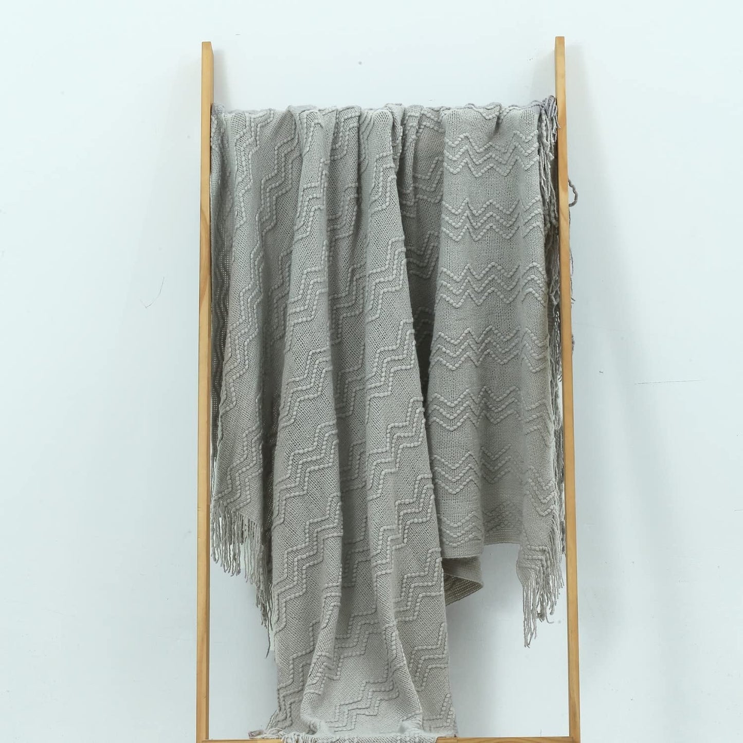 CREVENT Knitted Decorative Throw Blanket for Couch Sofa Chair Bed，Soft Warm Cozy Light Weight for Spring Summer Fall (50''X60'' Light Grey)