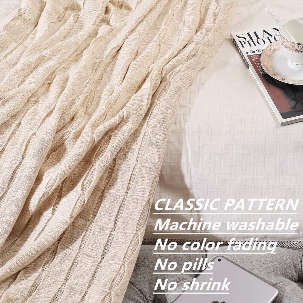 CREVENT Home Decor Couch Sofa Chair Bed Throw Blanket, Soft Warm Cozy Light Weight , Giftable (50''X60'' Beige/Ivory)