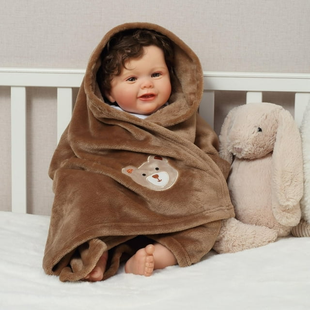 CREVENT Brown Bear Cute Plush Baby Blanket, Infant Unisex, 30''X40''