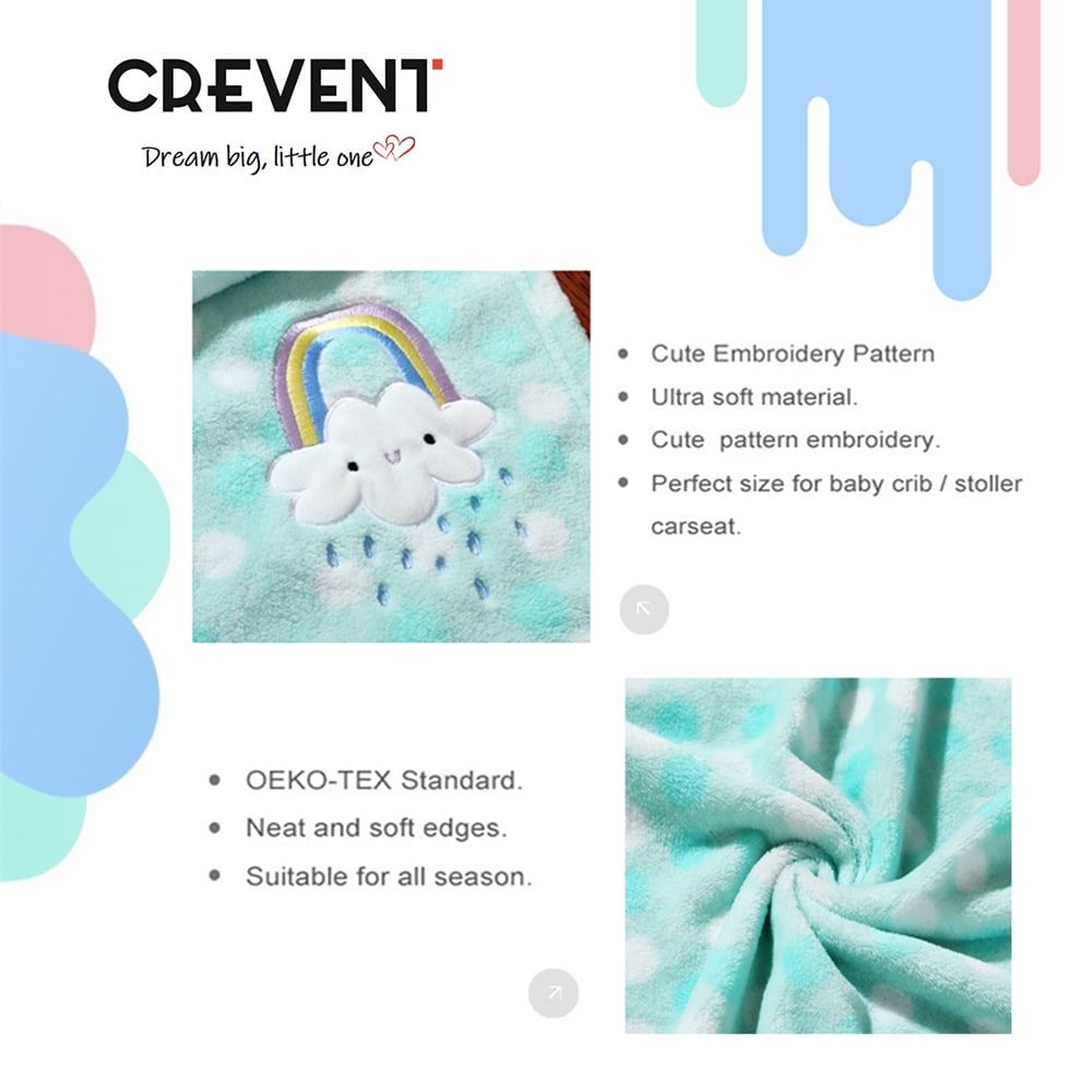 CREVENT 30"X40" Lightweight Warm Plush Baby Blanket for Infant Toddler Newborn Crib Cot Stroller,Unisex,Green Rainbow